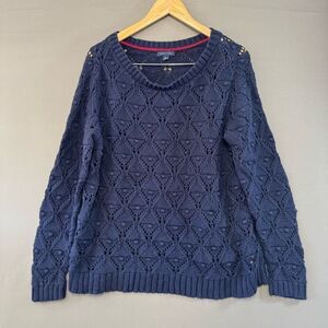 Tommy Hilfiger Women’s Blue Knit Sweater Size XL 100% Cotton Simi See-Through